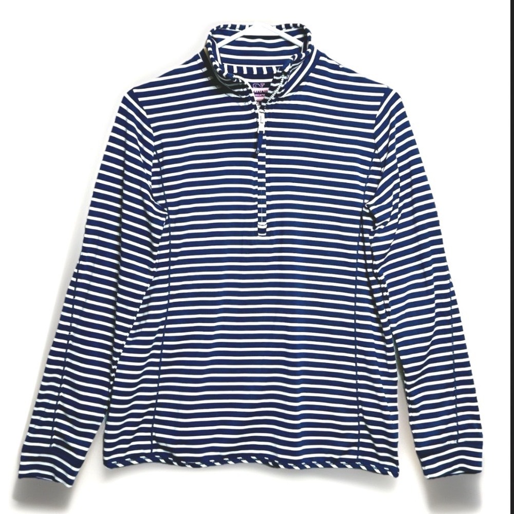 Vineyard Vines Sankaty Shep Shirt Women S 1/4 Zip Pullover‎ Striped Navy Coastal